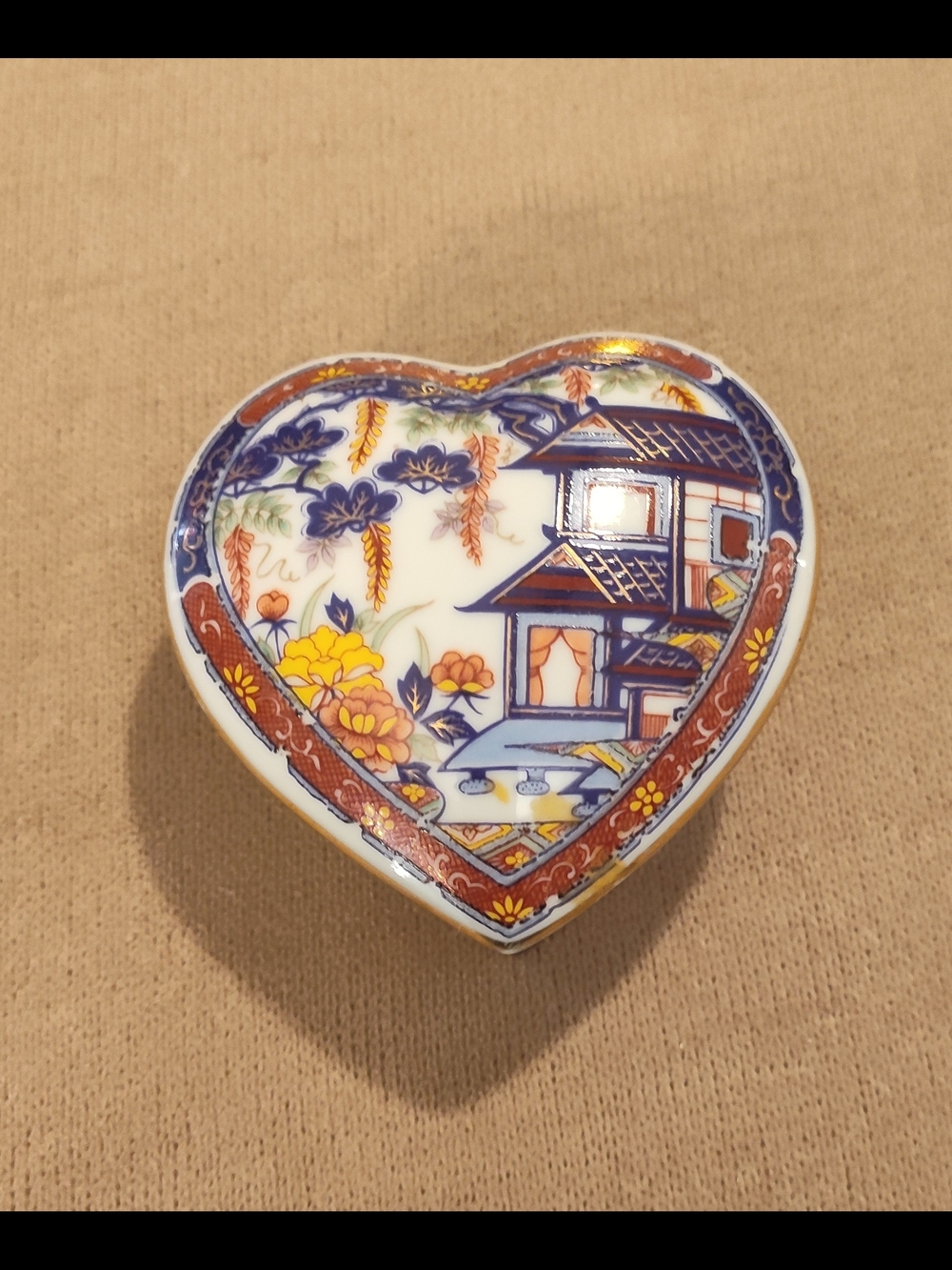 Vintage! Japan Decorative Heart-Shaped Porcelain Trinket Box